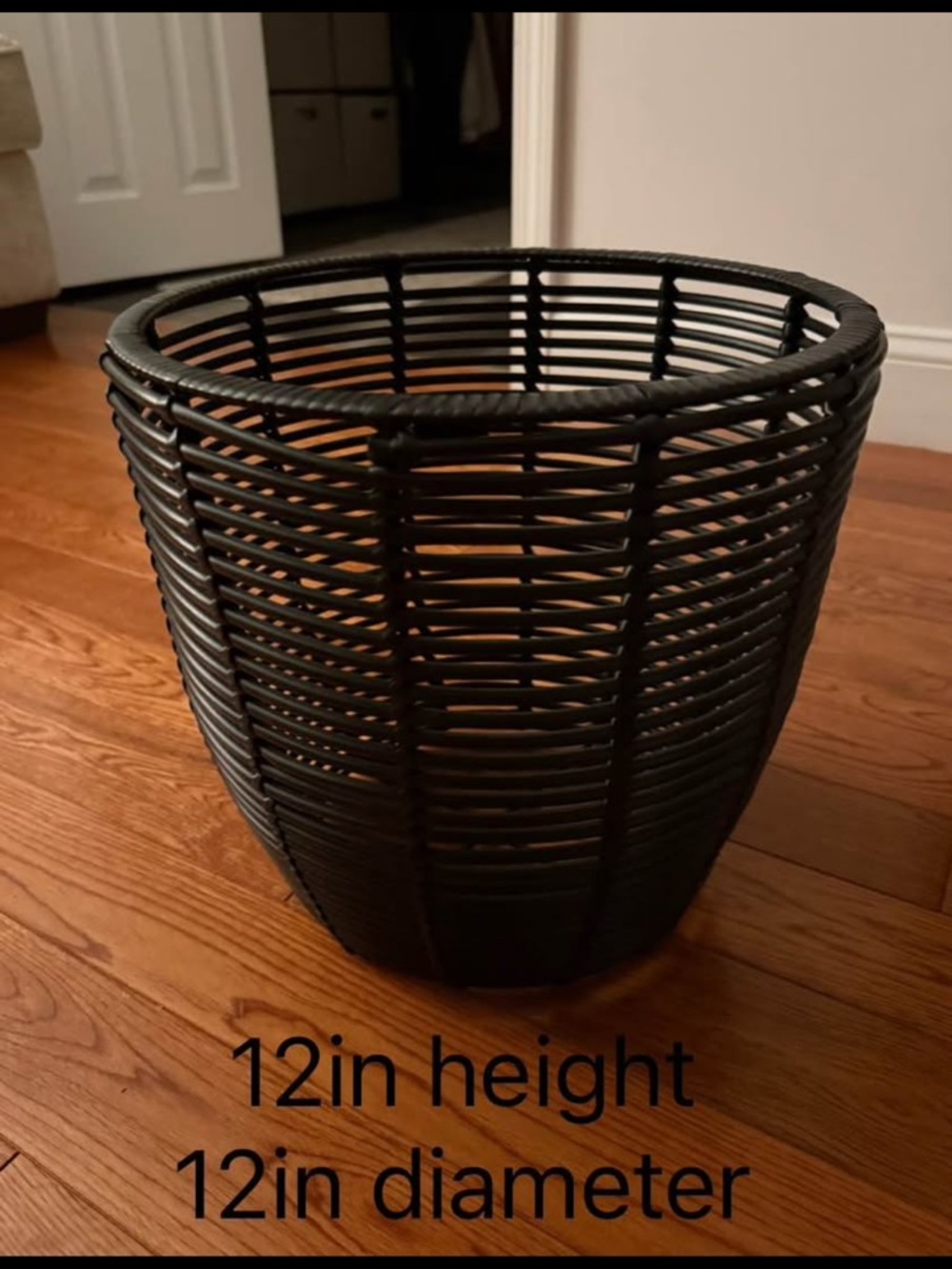 Black Woven Rattan Accent Basket and decorative pots